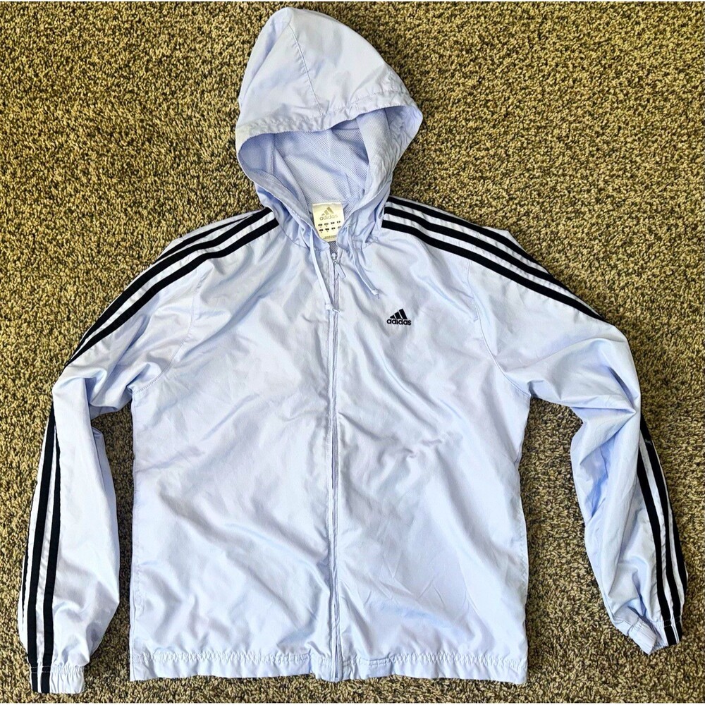 Adidas Men’s M Light Blue 3-Stripes Hooded Full Zip Windbreaker Jacket